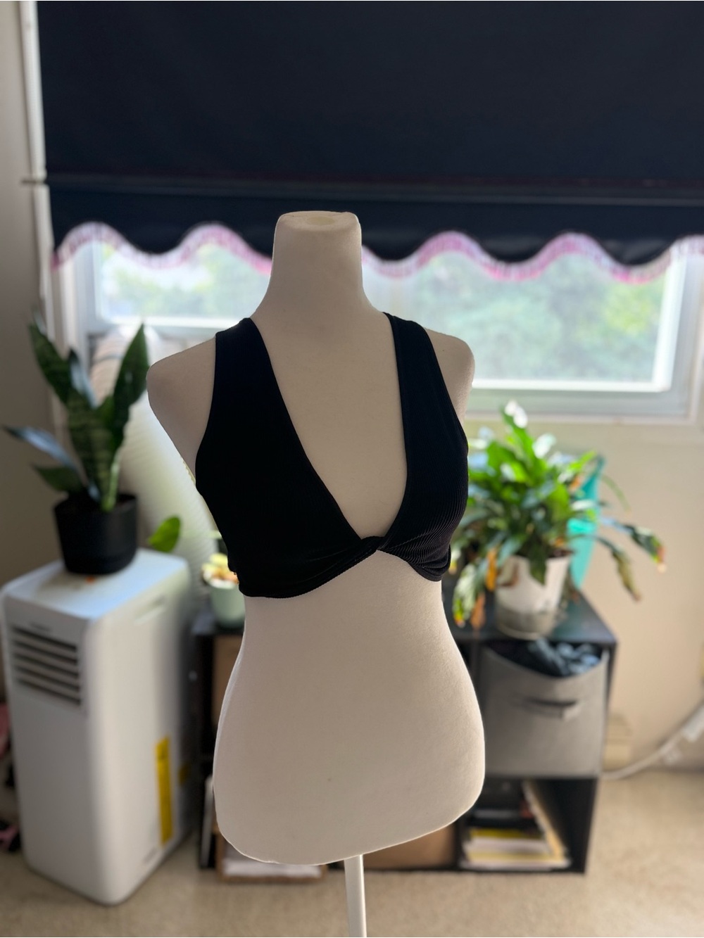 Garage Black Twist-Front Ribbed Bralette